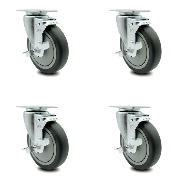 5 Inch Thermoplastic Rubber Wheel Swivel Top Plate Caster Set with Brake SCC